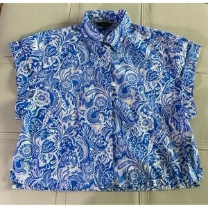 Massimo Dutti Button Down Short Sleeve Cotton Top‎ size Small